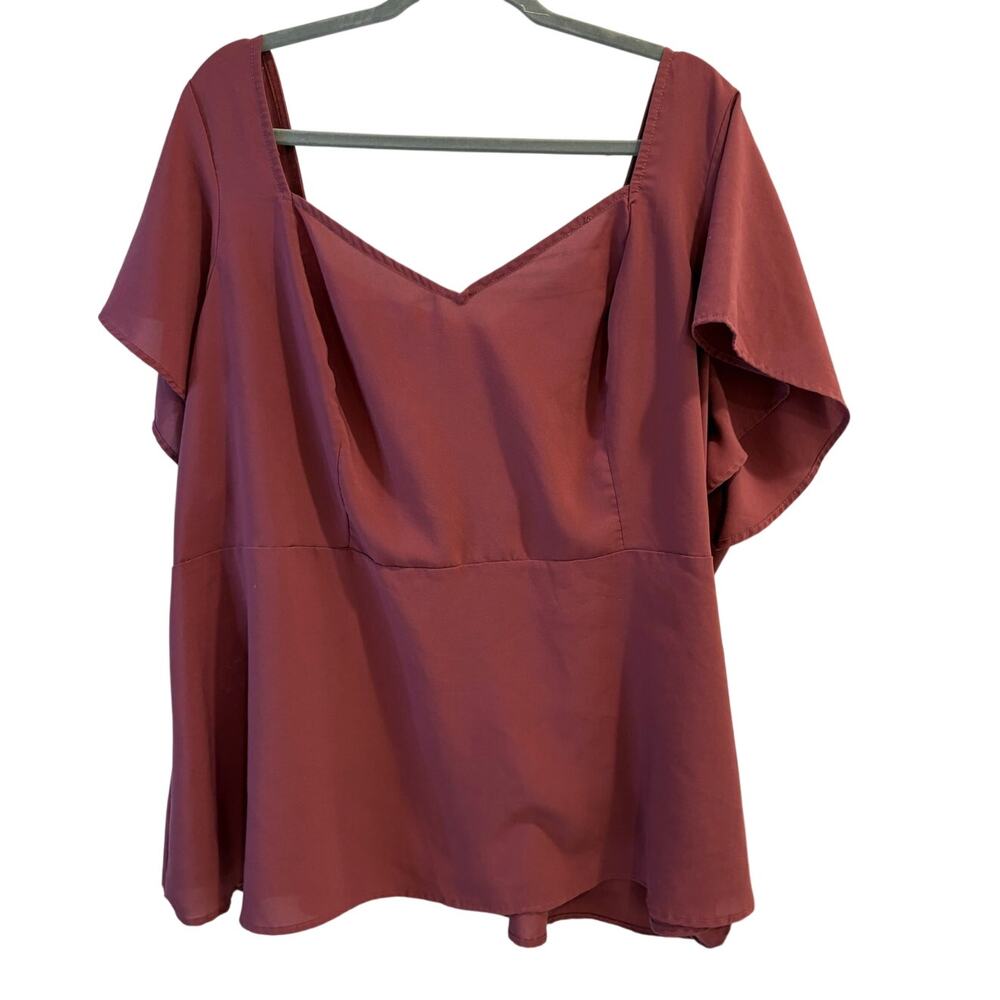 Torrid 4 4X Plus Dusty Rose Short Sleeve Sweetheart Neckline Flutter Sleeve Top